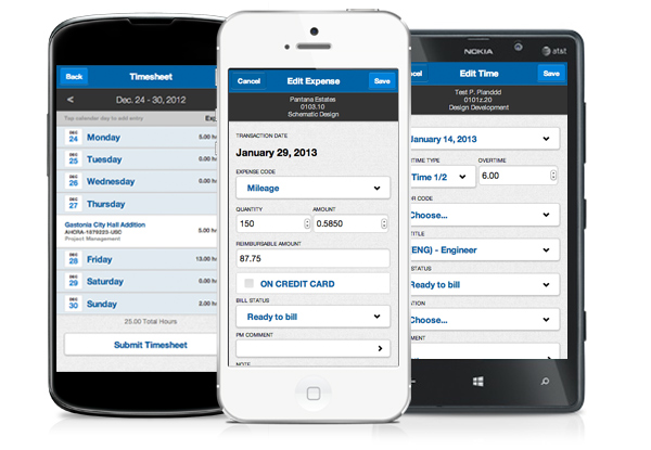 iPhone, Android, Windows Mobile Time and Expense